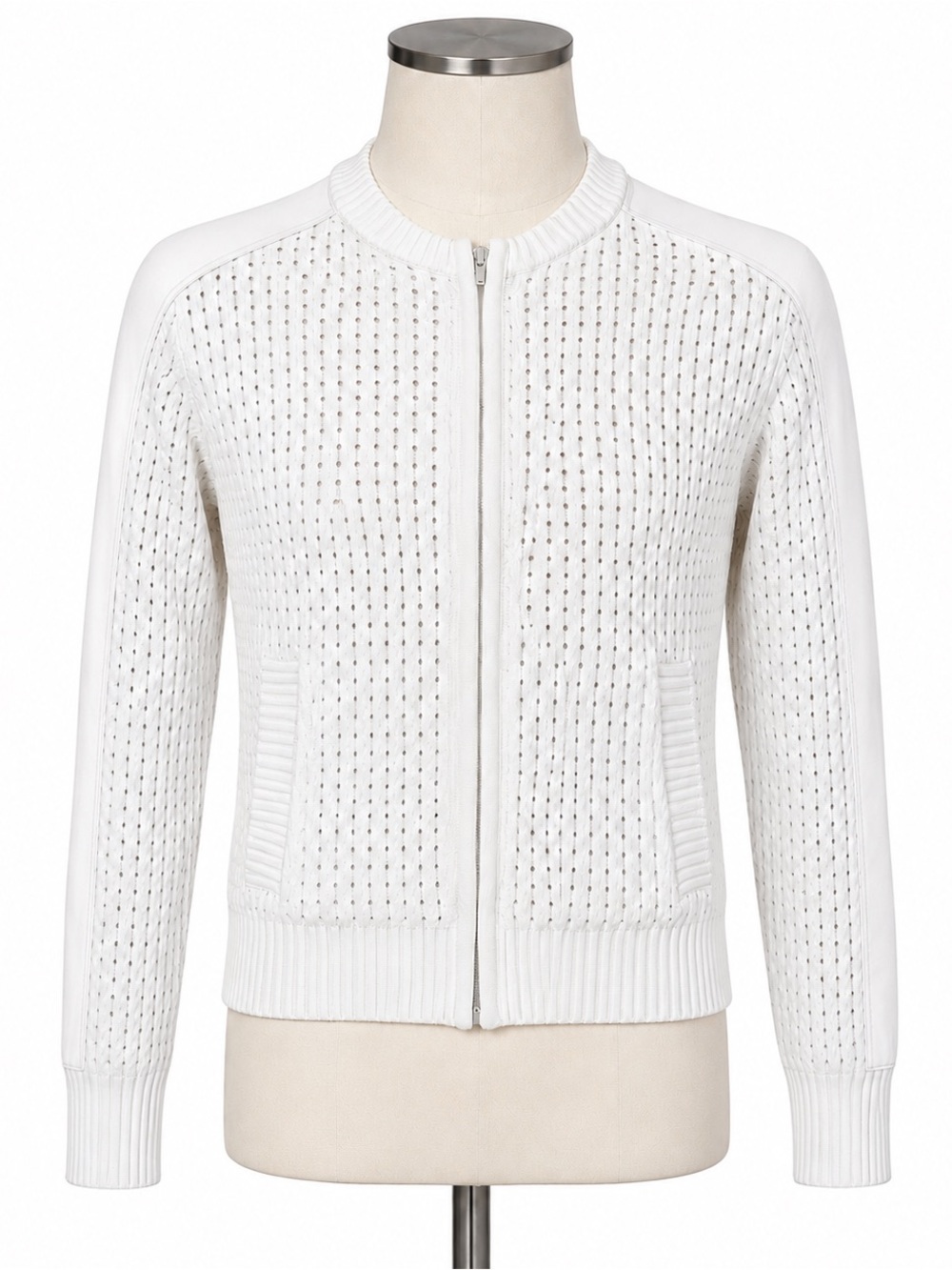 EVEREVE KNIT JACKET W/Leather Sleeves SZ Small